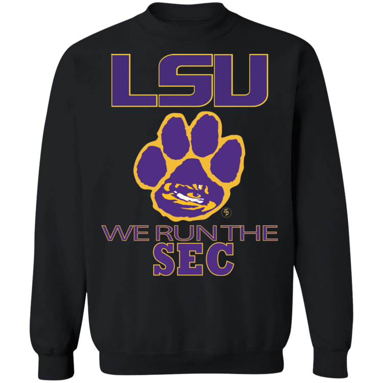 LSU - We Run The SEC - Crewneck Pullover Sweatshirt  8 oz.