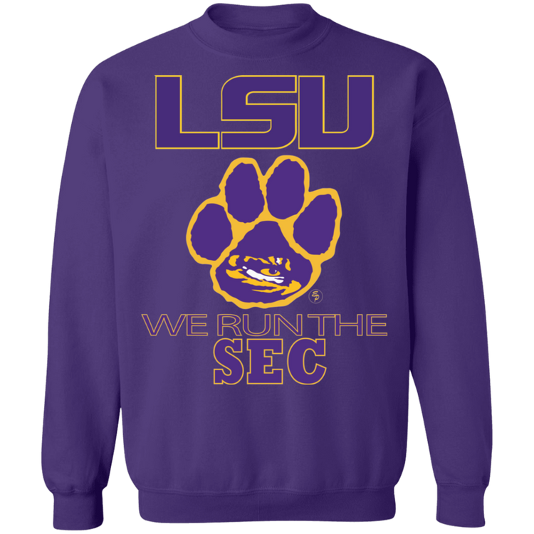 LSU - We Run The SEC - Crewneck Pullover Sweatshirt  8 oz.