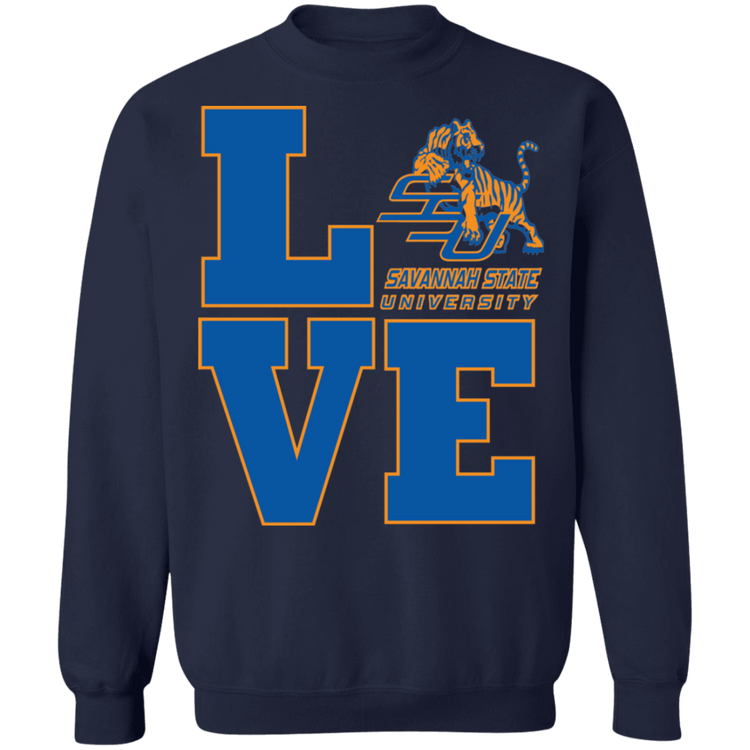 Savannah State - LOVE - Crewneck Pullover Sweatshirt  8 oz.