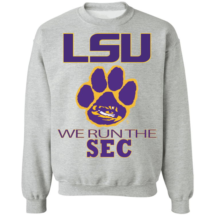 LSU - We Run The SEC - Crewneck Pullover Sweatshirt  8 oz.