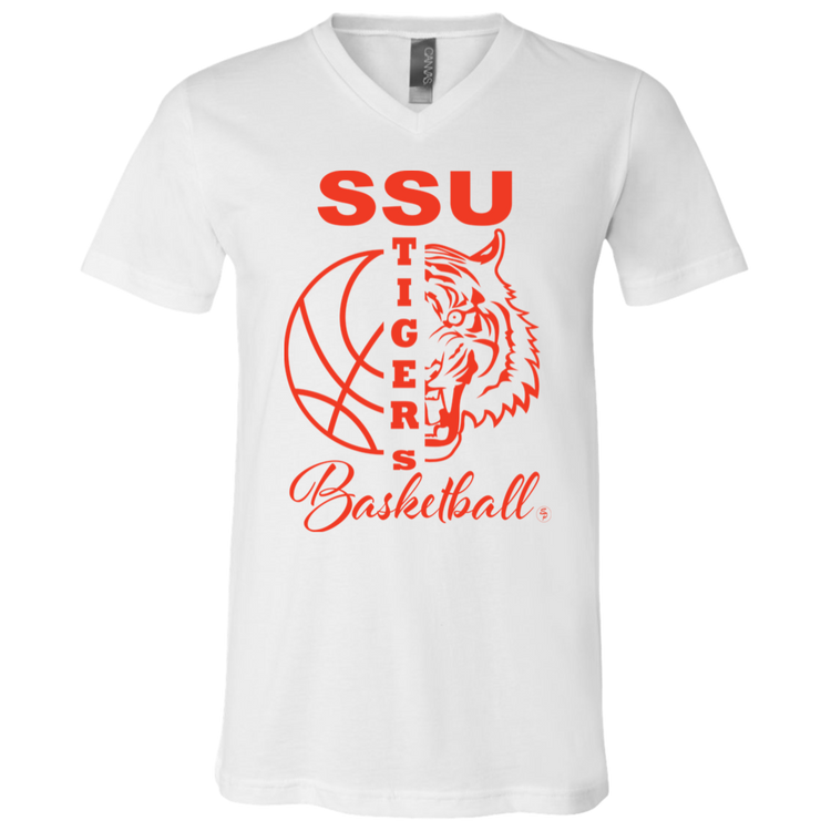 SSU - Tigers Basketball - Orange - Fashion Fitted Men's V-Neck T-Shirt