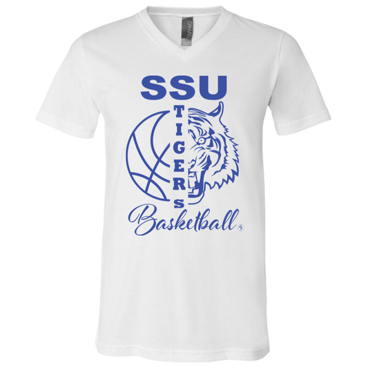 SSU - Tigers Basketball - Blue - Fashion Fitted Men's V-Neck T-Shirt