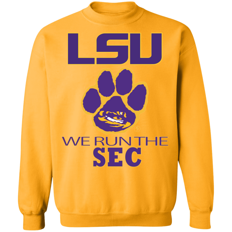LSU - We Run The SEC - Crewneck Pullover Sweatshirt  8 oz.