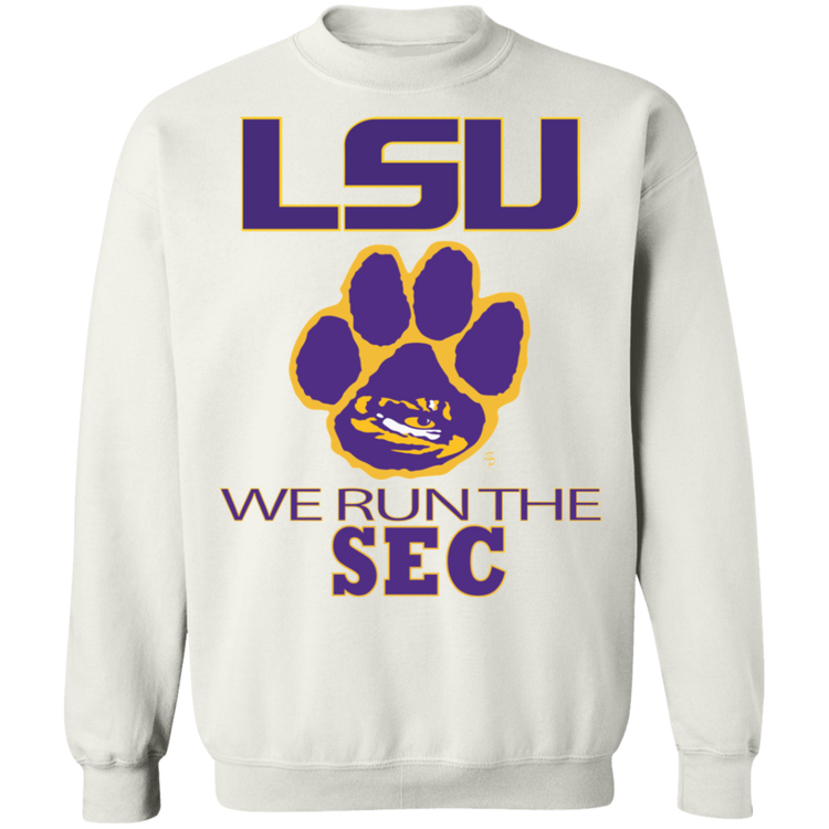 LSU - We Run The SEC - Crewneck Pullover Sweatshirt  8 oz.